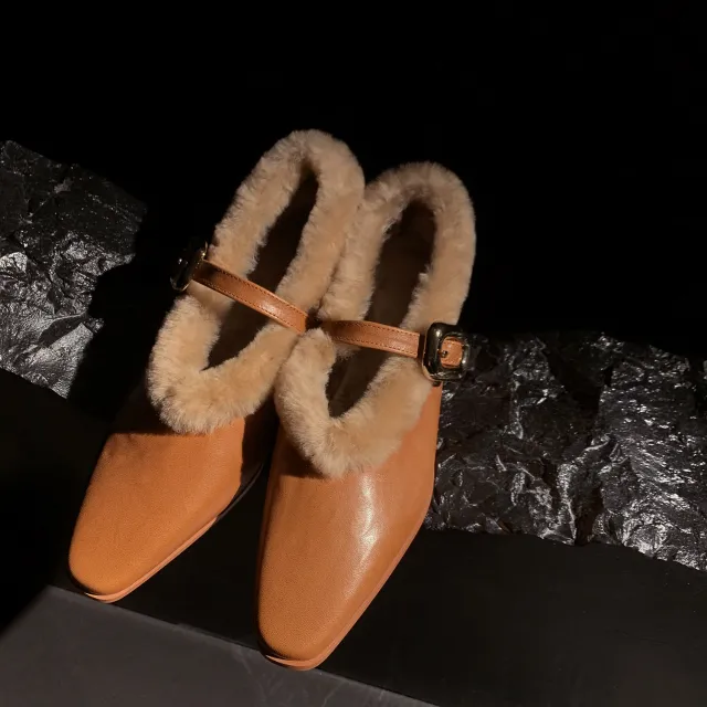 Sheepskin Ankle strap Shoes Women Brown - Shop at LoveMi