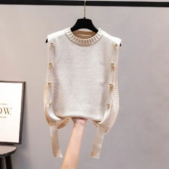 Knitted Loose Top Sweater Vest Beige - Shop at LoveMi