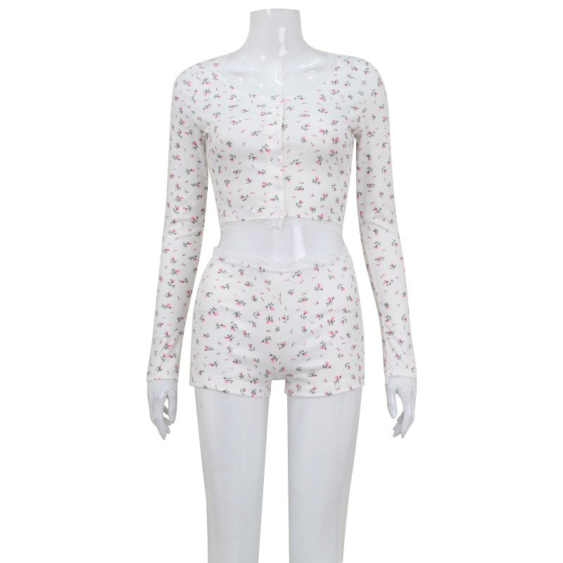 Women's Floral Print Top Shorts Suit