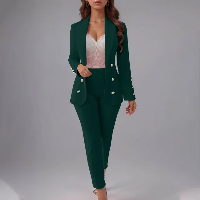 Button Slim Lapel Cardigan Graceful Suit Jacket Dark Green - Shop at LoveMi