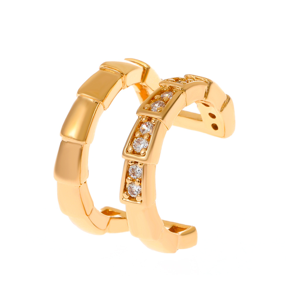 Double-layer Ear Clip Non-piercing Women's Fashion Delicate Rhinestone Bamboo Ear Clip