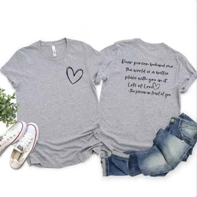 Women's Fashion Dear Person BEHIND ME Heart Printing T shirt Gray - Shop at LoveMi