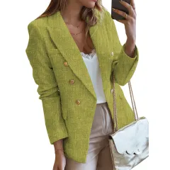 Women's Solid Colour Slim-fit Suit With Metal Breasted - Lc852370 Yellow - View 1