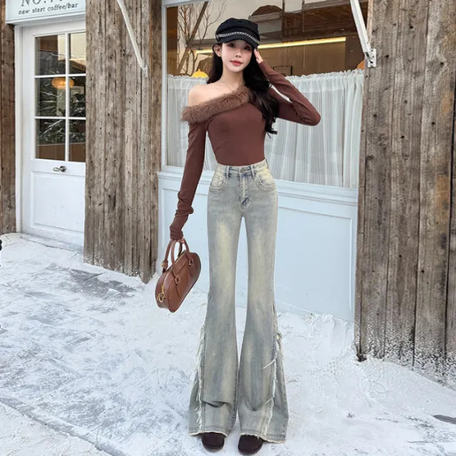 Fringed Burr Skinny Jeans Women's Spring Retro Light Blue - Shop at LoveMi