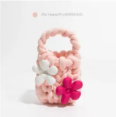 Hand-woven Bag Coarse Yarn Sweet Girl Style Hand Bag - Pink - View 1