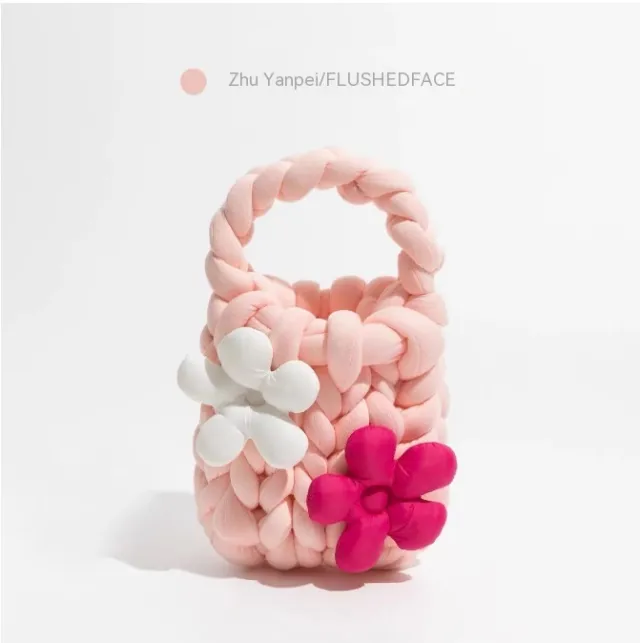 Hand woven Bag Coarse Yarn Sweet Girl Style Hand Bag Pink - Shop at LoveMi
