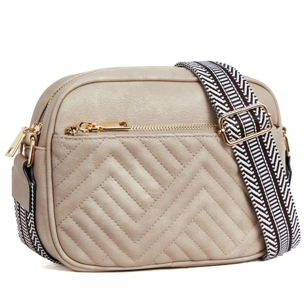 Cow Color Matching Multifunctional Zipper Crossbody Bag - Apricot