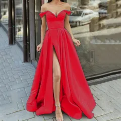 Women's Clothing Multi-color Tube Top V-neck Backless Large Swing Split Sleeveless Dress - Red - View 1