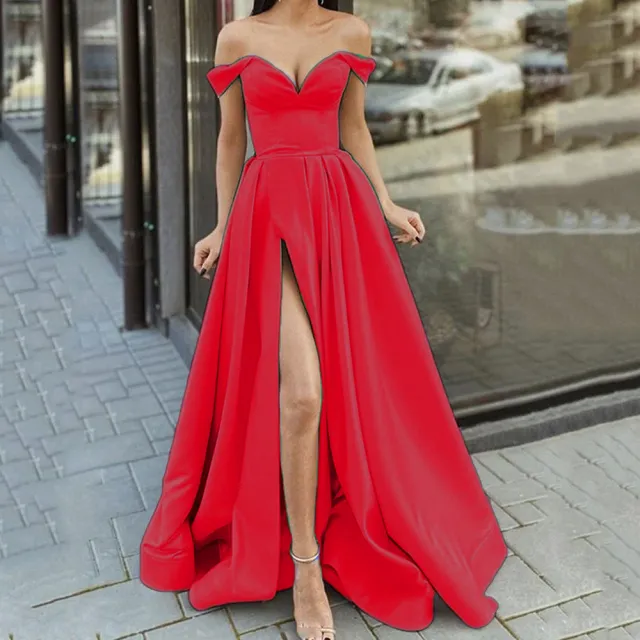 Women's Clothing Multi color Tube Top V neck Backless Large Swing Split Sleeveless Dress Red - Shop at LoveMi
