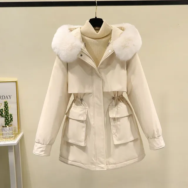 Women's Plus Size style Liner Detachable Down Cotton padded Coat Beige - Shop at LoveMi