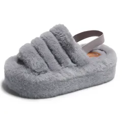 Women's Fashion Outerwear Warm Muffin Thick-soled Cotton Slippers - Grey - View 1