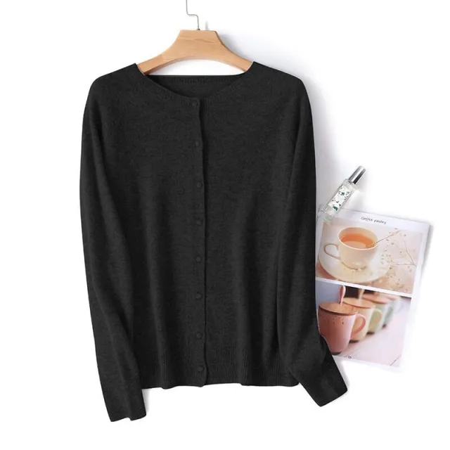 Spring And Autumn New Simple Women's Wool Round Neck Thin High grade Outerwear Knitted Coat Black - Shop at LoveMi