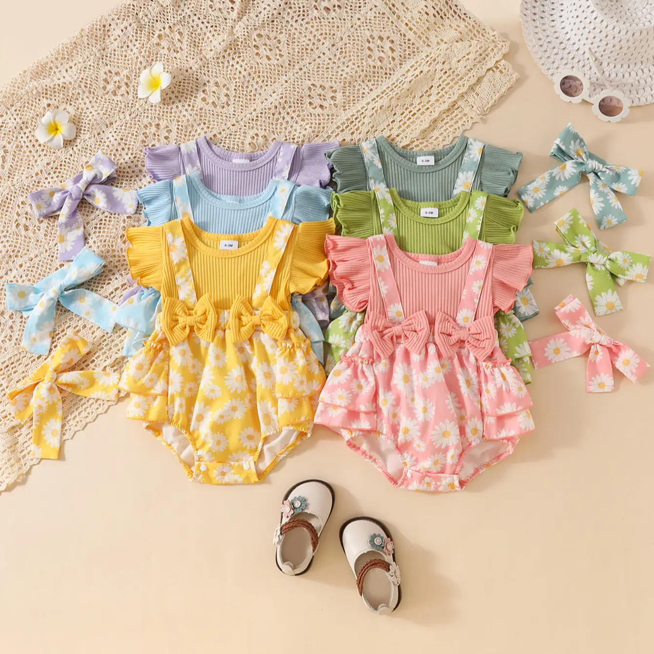 Candy Color Flower Print Pleated Cake Jumpsuit