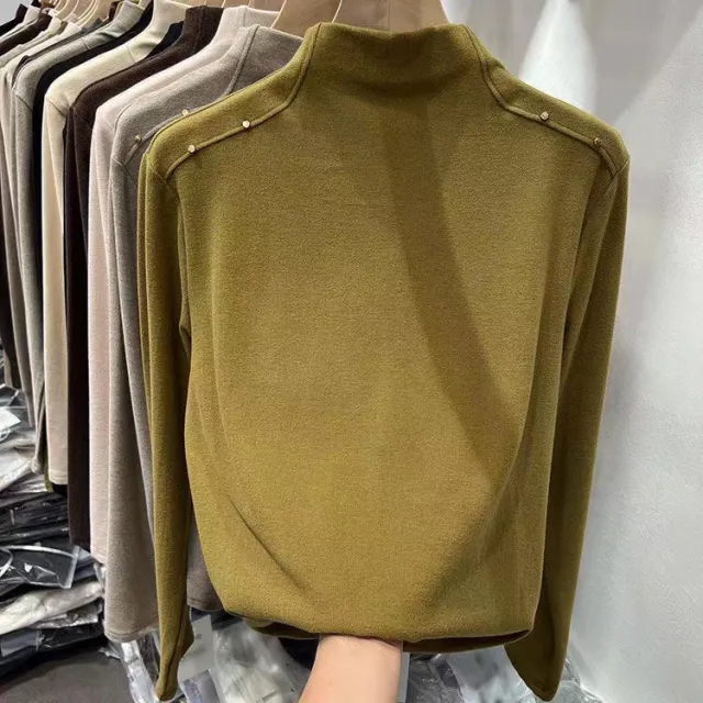 Double sided Dralon Half high Collar Long Sleeves Inner Bottoming Shirt Green - Shop at LoveMi