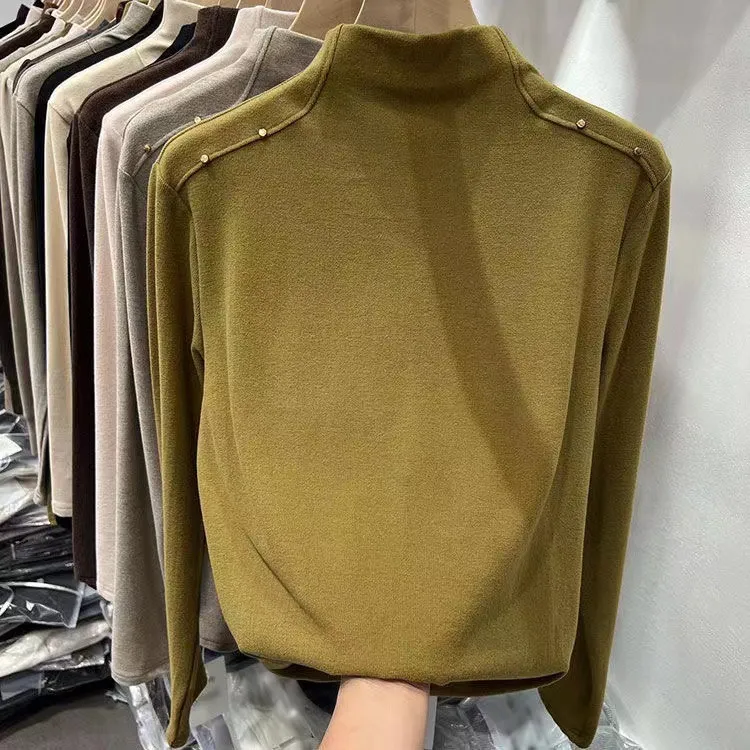 Double-sided Dralon Half-high Collar Long Sleeves Inner Bottoming Shirt - Green