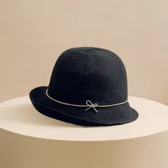 Summer Foldable Japanese Style Curling Sun Hat - Black - View 1