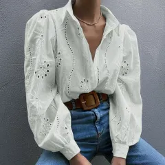 Casual Loose Fashion Hollowed-out Puff Sleeve Cardigan Top Women's Clothing - Mint Green - View 1