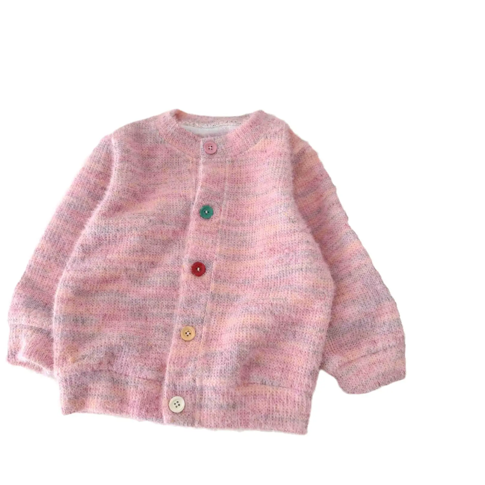 Girl's Knit Cardigan Sweater with Multi-Colored Buttons