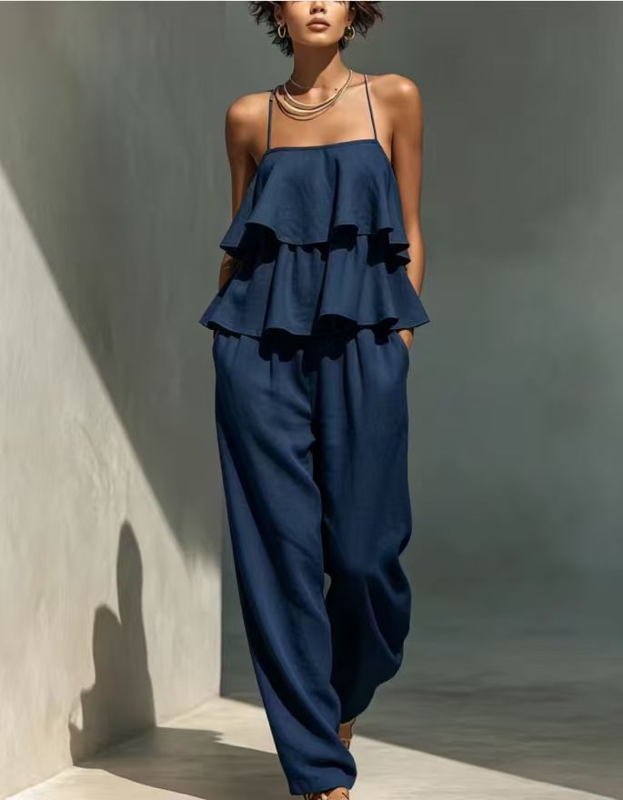 Women's Sleeveless Co-ord Set in Navy Blue – elegant style