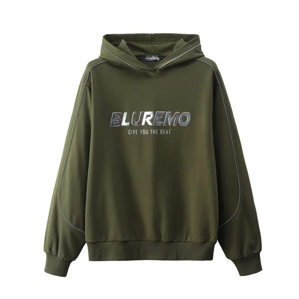 Mens American-style High-street Reflective-striped Hooded Sweatshirt Mirrored