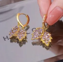 Leaf Flash Design Niche Fashion Versatile Elegant Women's Earrings Purple - Shop at LoveMi