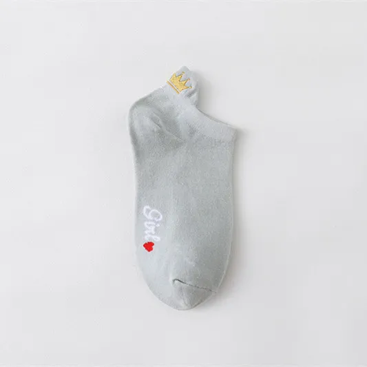 Women's Heel Crown Embroidered Combed Cotton Low Top Low Cut Socks Boat Socks Light Blue - Shop at LoveMi