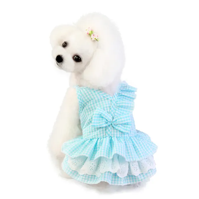 Pet Clothes Clothing Dog Supplies Bowknot Dress Blue - Shop at LoveMi