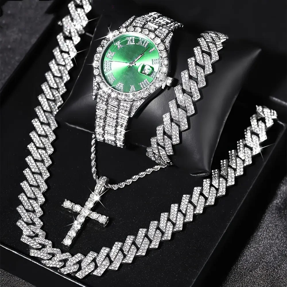Diamond Luxury Steel Belt Quartz Watch Cuban Bracelet
