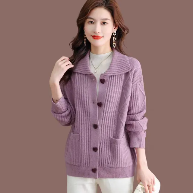 Outerwear Loose Casual Stretch Long Sleeve Sweater Purple - Shop at LoveMi