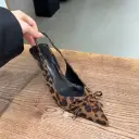 Pointed-toe Leopard-print Bow-covered Sandals Stiletto-heel Peep-toe Pumps view 5