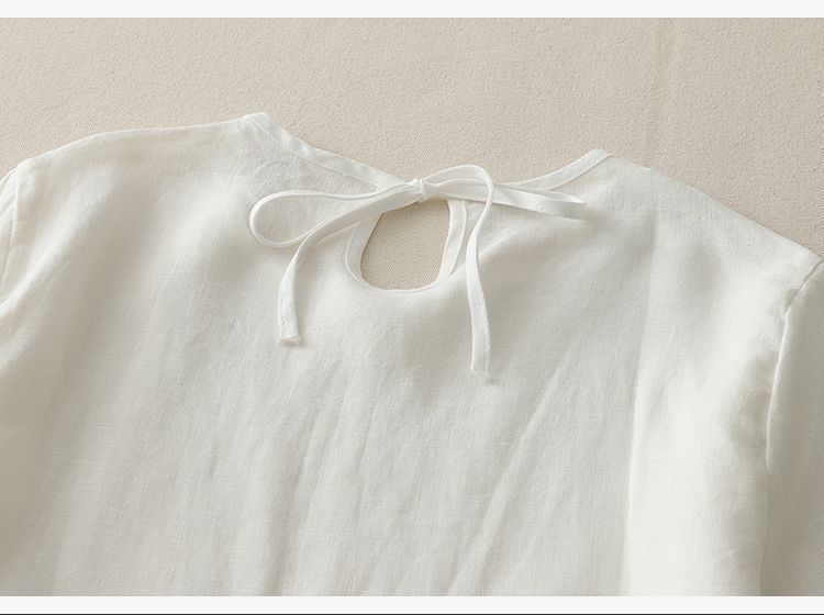 Retro Patchwork Cotton Short-Sleeve Shirt with Hollow-Back
