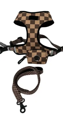Dog Cat Jarre Aero Bull Chest And Back Suit Brown Checkerboard - Shop at LoveMi