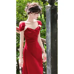 New Wear Clothes Usually Engagement Dress Dress Red Bride - Red - View 1