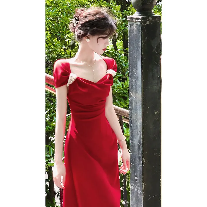 New Wear Clothes Usually Engagement Dress Dress Red Bride - Red