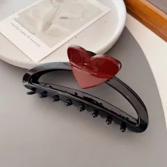 Large Love Heart-shaped Hairpin Semicircle Updo Claw Back Head Shark Clip Hair - Black - View 1