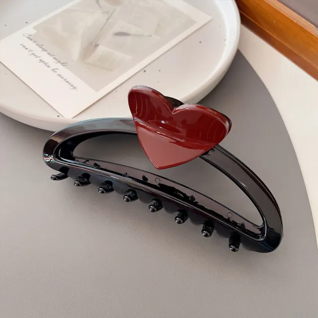 Large Love Heart shaped Hairpin Semicircle Updo Claw Back Head Shark Clip Hair Black - Shop at LoveMi