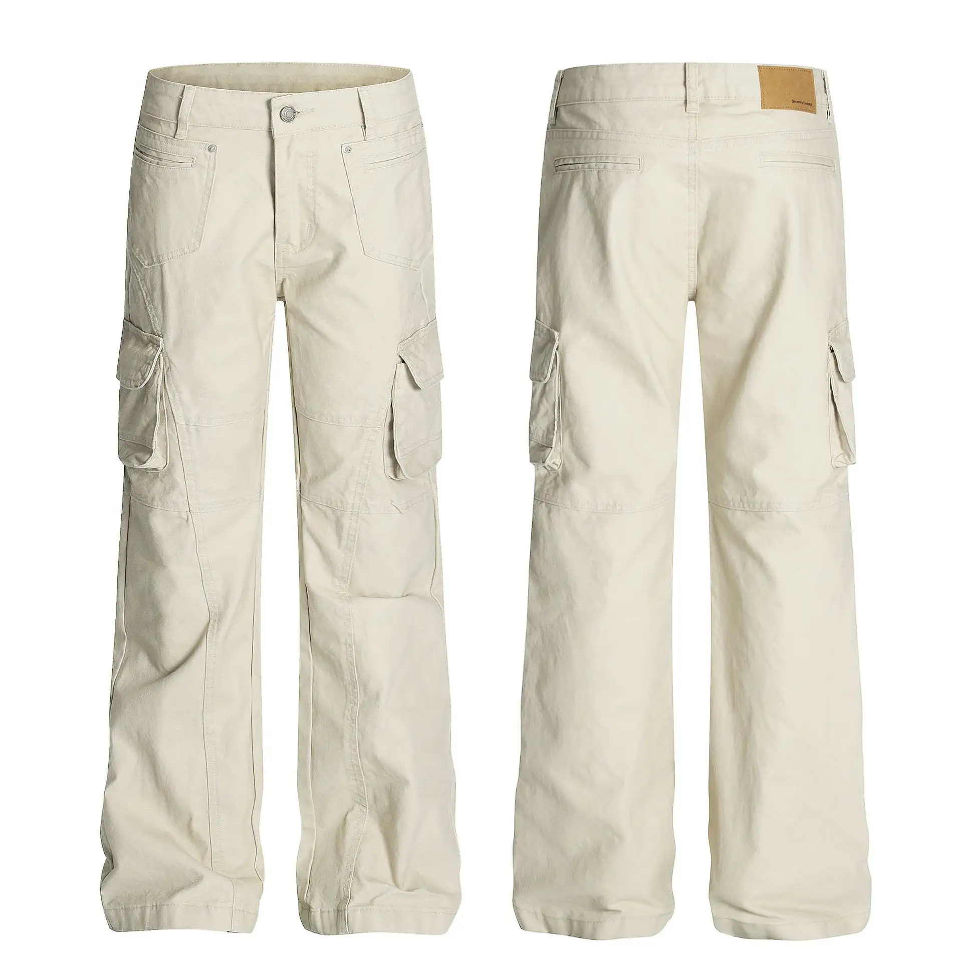 Retro Unisex Solid-Color Multi-Pocket Loose Flare-Bootcut Workwear