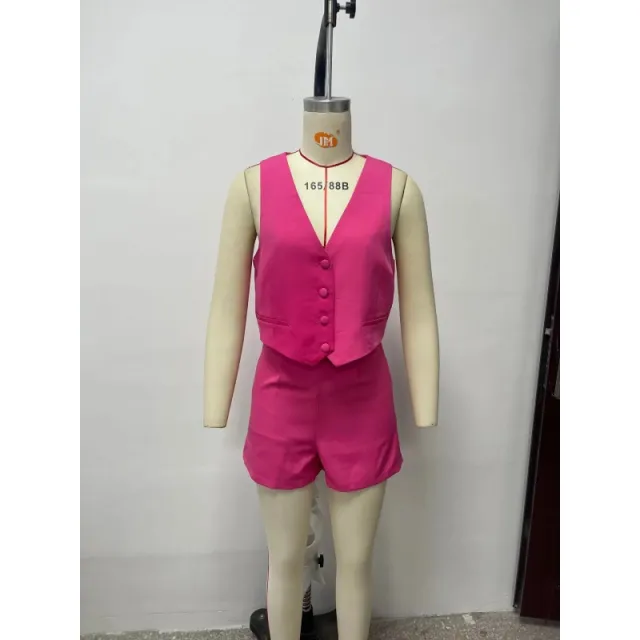 High Waist Casual Pants Shorts Suit Women Rose Red - Shop at LoveMi