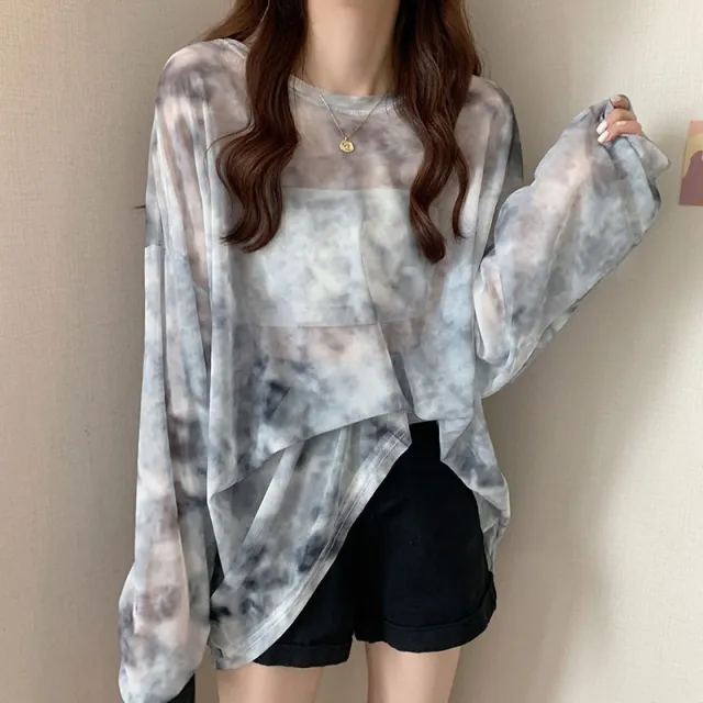 Women's Loose Long sleeved Mesh Sun Protection Pullover Gray - Shop at LoveMi