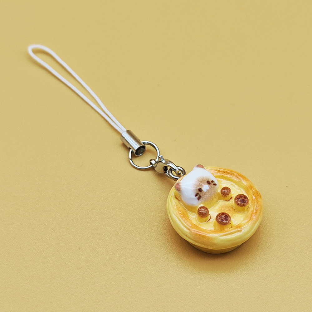 New Cute Kitten Egg Tart Simulation Mobile Phone Pendant - Image 2