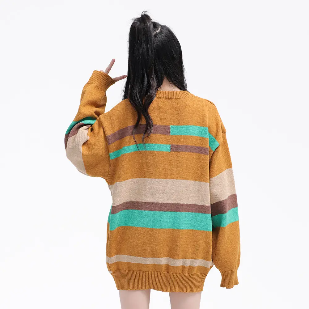 Women's Contrast Striped Loose Sweater