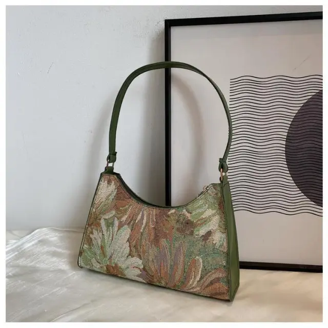 Western Style Popular Oil Painting Fashion Women's Handbag Underarm Bag Green - Shop at LoveMi