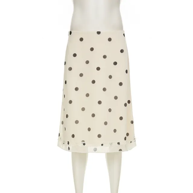 Women's French style Color Matching Polka Dot Side Zipper Pleated Hip Skirt Skin Color - Shop at LoveMi