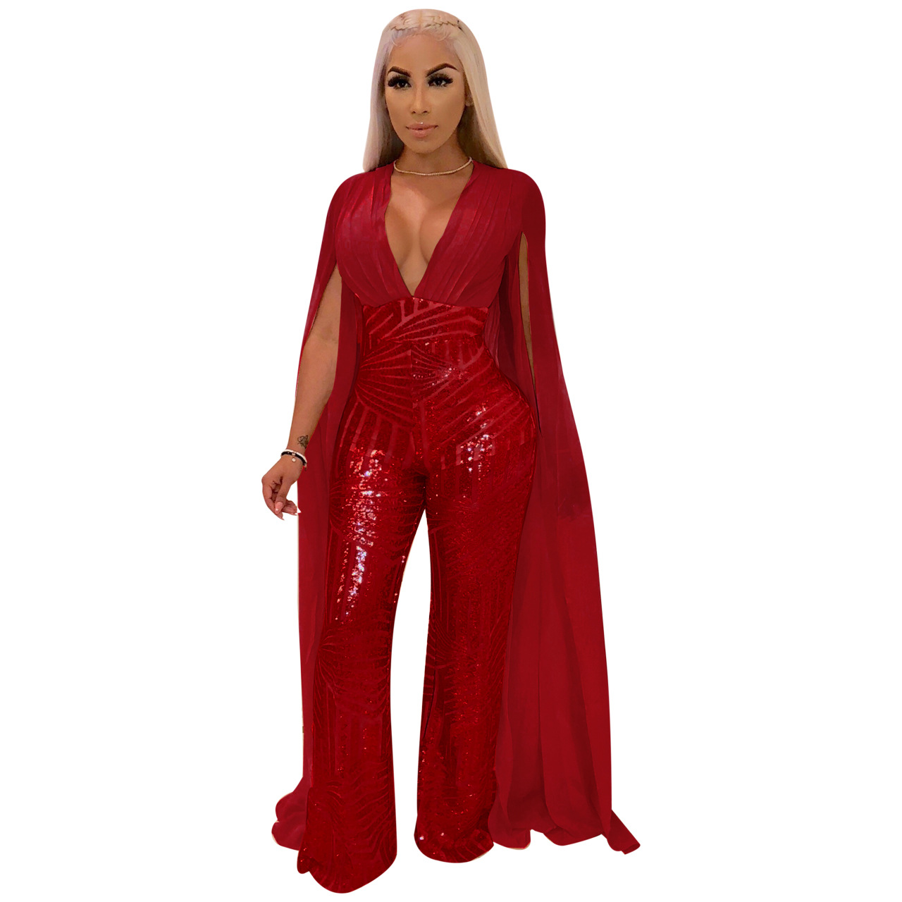 European And American Sexy Sequined Evening Dress Fashion Suit 3 Red - Shop at LoveMi