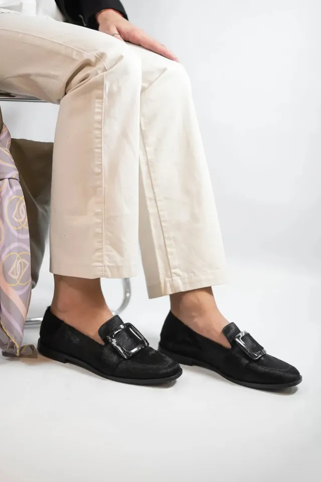 Low cut Vintage Large Square Button Loafers For Women Black - Shop at LoveMi