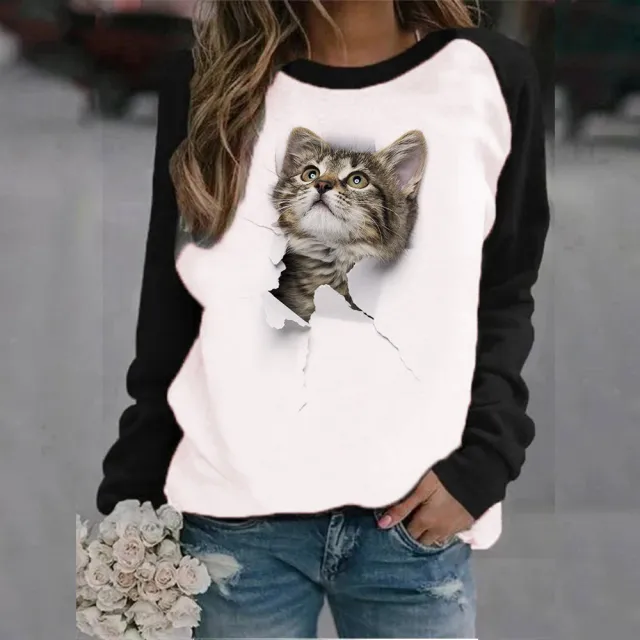 Animal Letter Printed Crew Neck Sweatshirt 2 Colors M - Shop at LoveMi