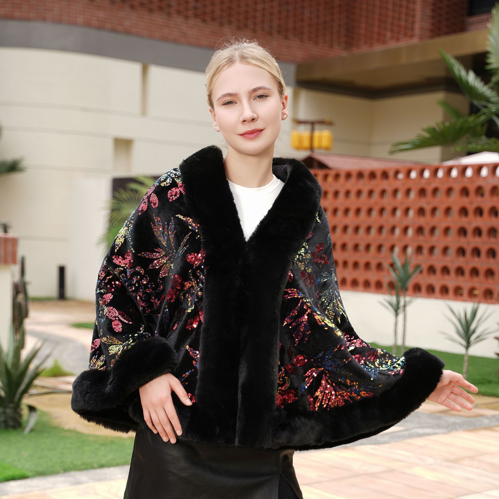 Black Wedding Elegant Sequined Air-conditioned Room Knitted Shawl