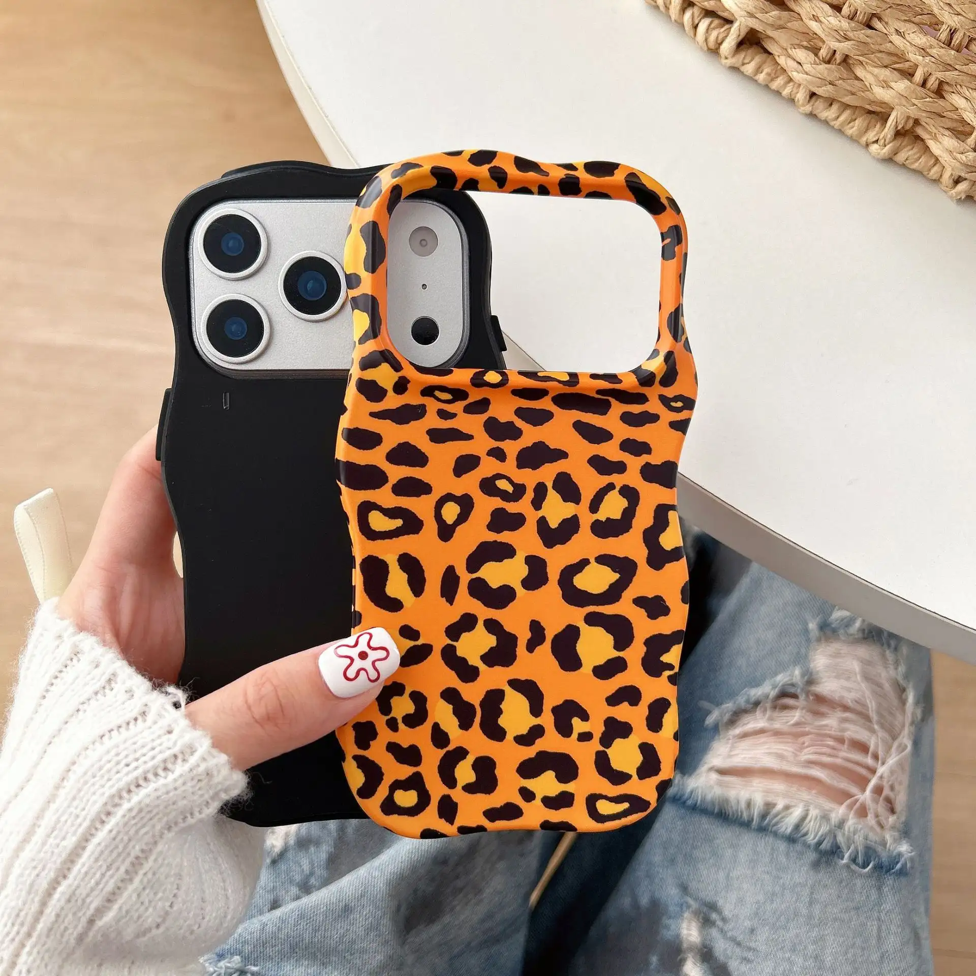 Personalized Color Block Leopard Print Phone Case Film Case