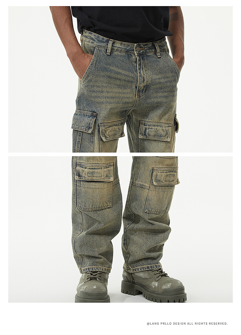 Title 6, Heren Washed Worn Jeans, losse broek met meerde...