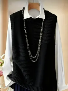 Womens Elegant Sleeveless Knitted Vest Top - Black - View 1